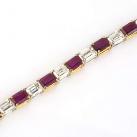 18k Yellow Gold Ruby and Diamond Bracelet